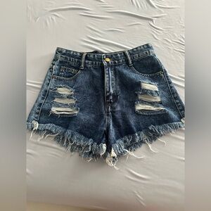 SHEIN Blue Jean Shorts High-Waisted Distressed